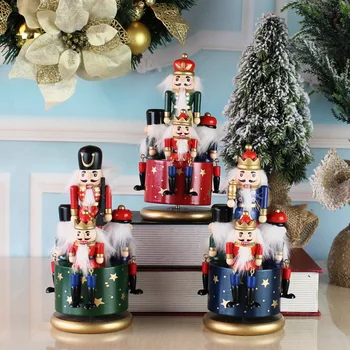 De Madeira, Quebra-Nozes Boneca De Giro Caixa De Música Em Miniatura Figuras Vintage Artesanato Fantoche De Ano Novo Enfeites De Natal Decoração Da Casa
