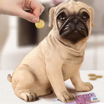 3D exclusivo Cão Resina Mealheiro Criativo Pug dog Dinheiro de Caixas de Decoração de Casa