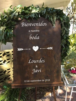 Em espanhol BIENVENIDOS bem-vindo Sinal de Casamento Decalque placa de Madeira, de Vidro, de Nome Personalizado de Casamento originais Adesivo Decoração Impermeável LC837