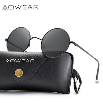 AOWEAR 2019 NOVA Rodada de Óculos de sol das Mulheres Polarizada Punk Óculos de Sol Unissex, Moda Armação de Metal TAC Lentes de Óculos para os Homens, Mulher