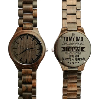 Para o Meu Pai - Relógios Cronógrafo Militar de Quartzo Gravado de Madeira do Relógio Homens Relógios para o Dia do Pai o Dom do Relógio de Pulso de Moda
