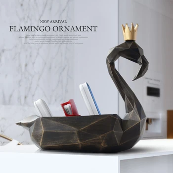 Resina de decoração de casa de escultura Flamingo estatueta estátua compõem organizador do telefone Móvel de ferramentas de controle de armazenamento de caixa de organizador