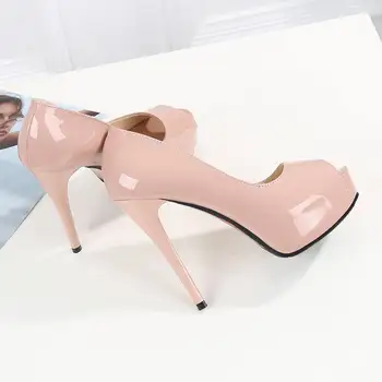 2020 Peep Toe Concisa de Couro de Patente Mulheres Bombas OL Sapatos de Escritório Moda Plataforma de Salto Alto da Mulher Party Sapatos Rasos