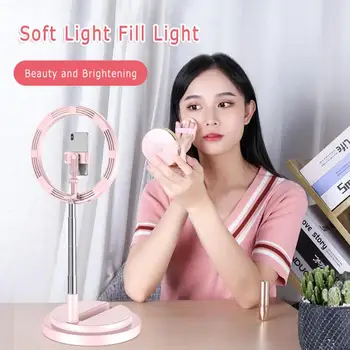 Universal Selfie LED Ring Flash Rodada da Base de dados de Dimmable do DIODO emissor Luz do Anel de Armazenamento Portátil Dobrável Telefone Selfie Luz de Preenchimento