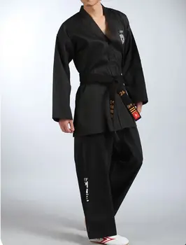 Unisex de alta qualidade FFI preto bordado de taekwondo ternos TKD taekwondo uniformes trajes de Tae kwon do vestuário