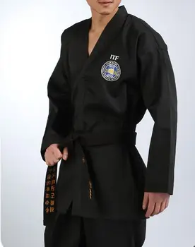 Unisex de alta qualidade FFI preto bordado de taekwondo ternos TKD taekwondo uniformes trajes de Tae kwon do vestuário
