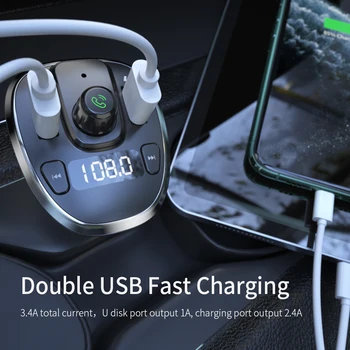 Essager USB Carregador de Carro Para Telemóvel kit mãos livres Bluetooth Transmissor FM MP3 Player Car Kit Carregador Rápido Para iPhone