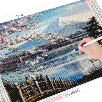 HUACAN DIY Diamante Pintura Completa Praça Monte Fuji Bordado de Strass Imagem de Diamante, Pintura, Ponto Cruz Mosaico de Decoração de Casa