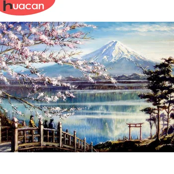 HUACAN DIY Diamante Pintura Completa Praça Monte Fuji Bordado de Strass Imagem de Diamante, Pintura, Ponto Cruz Mosaico de Decoração de Casa
