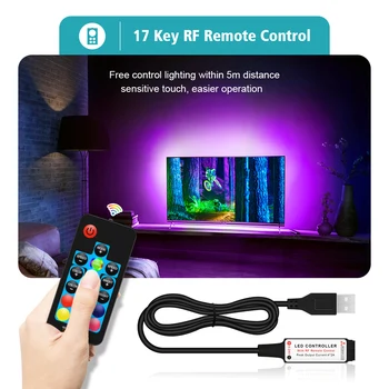 2021 USB CONDUZIU a Luz de Tira 5050 RGBW RGBWW RF Remoto controlador de 50CM a 1M 2M 3M 4M para PC TV Iluminação de Fundo Flexível luz DC5V