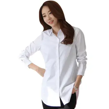 Novo Clássico Soft Mulheres de Manga Longa camisa Branca fina Elegante Senhoras de Negócios Camisas de Algodão, Camisa Formal Tops S-XL