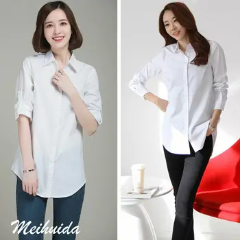 Novo Clássico Soft Mulheres de Manga Longa camisa Branca fina Elegante Senhoras de Negócios Camisas de Algodão, Camisa Formal Tops S-XL