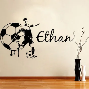 Futebol Personalizado Nome Grande do Futebol arte de parede autocolante em vinil autocolante Para teen boy crianças decoração do quarto do Esporte Mural de Decoração de Casa 2961