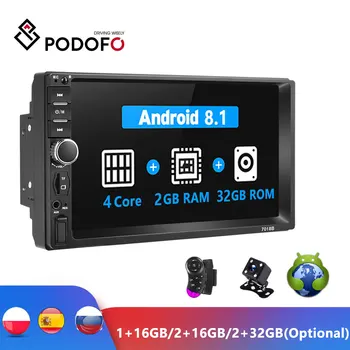 Podofo Android 2 Din Rádio do Carro RAM de 2GB+ ROM 32GB Android 7