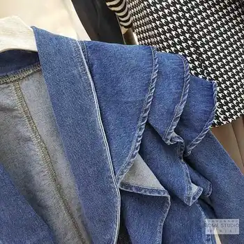 2020 outono nova-coreano de moda V-pescoço eriçadas de longa manga curta jaqueta jeans mulheres de Jeans, Casacos Feminino outwear