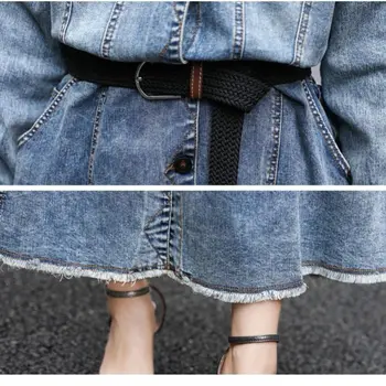 Outono, primavera, Vestido Com cinto Casual Jeans lavado feminina Manga Longa de Cintura Alta jeans SLIM, Vestidos de Europen Mulheres vestimentas de