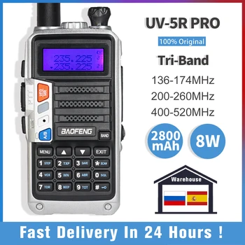 Tri-Band-Rádio BaoFeng UV-5R Pro Walkie Talkie 8W de Potência de Alta Duas Vias de Rádio 220-260Mhz Transceptor FM Atualização UV 5R de Rádio Amador
