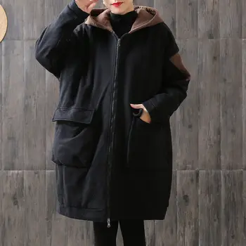 Algodão Acolchoado Vestuário Solto e Casual coreano Cor-bloqueio de Moletom feminina com Capuz Casaco Grosso de Inverno Quente Jaqueta e Casaco y150
