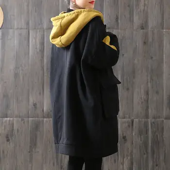 Algodão Acolchoado Vestuário Solto e Casual coreano Cor-bloqueio de Moletom feminina com Capuz Casaco Grosso de Inverno Quente Jaqueta e Casaco y150