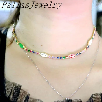 5Pcs arco-íris pequena Tênis Cz cadeia de esmalte colorido lábio amuletos de sorte que a elegância das mulheres pulseira colar da jóia