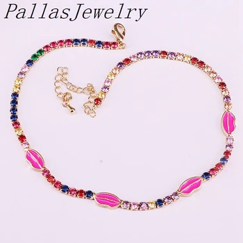 5Pcs arco-íris pequena Tênis Cz cadeia de esmalte colorido lábio amuletos de sorte que a elegância das mulheres pulseira colar da jóia