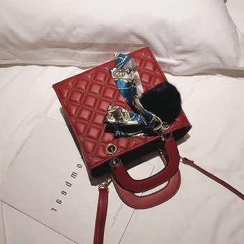 Bolsa de senhoras pequena Fita de Cabelo bola sacos de Ombro para as mulheres sacola de Couro PU feminino Messenger bag da Marca do Designer de bolsa vermelha