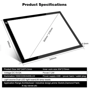 Atualizado Tablet de Desenho de Caixa de Luz LED A4 Gráfico Escrita Digital Tracer Cópia Pad Conselho de Diamante Pintura Esboço de Raios-X de Vista de Dropship