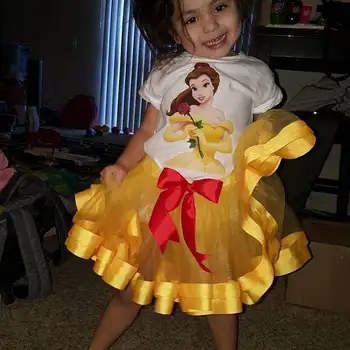 Personalizado em qualquer desenho animado a bela e a Fera Fita Tutu Conjunto de Aniversário, Belle primeiro aniversário de t-shirt roupa conjunto, a Princesa Belle dress