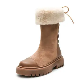 Inverno Quente Sapatos de Mulheres Superior Pele do Tornozelo Botas para Mulheres 2020 Inverno de Peles Atadura de Botas de Neve para Mulheres Casuais Sapatos Preto