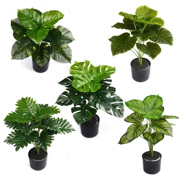 1 Bouquet /5 Estilo De 12 Folhas Artificiais Verde Tropical Scindapsus Folha Havaí Para O Casamento Ambiente De Trabalho De Casa Decoração Pote Falso Planta