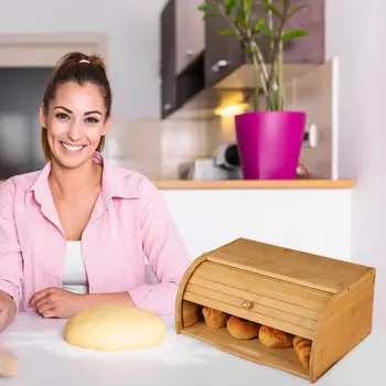 Bambu Pão Caixa Com Tampa Finamente Polida Superfície à prova de Poeira Simples Pastelaria Fruto de Armazenamento de Caixa de Organizador Para a Cozinha