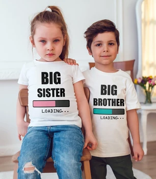 Grande Irmã/Irmão Carregamento Engraçado Meninas Crianças Rapazes de Camisa de T de Crianças Verão T-shirt da Moda de Criança de Bebê Casual Manga Curta Tees
