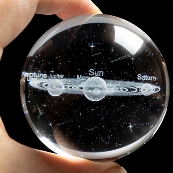 6CM Gravados a Laser Sistema Solar Bola 3D em Miniatura Planetas Modelo de Esfera de Vidro Globo Enfeite de Decoração de Casa de Presente para Astrophile
