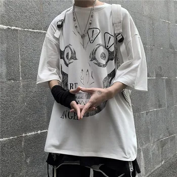 Homens Mulheres Gótico Streetwear Estilo coreano T-shirt para o Hip Hop Tshirt Ulzzang Harajuku Roupas de Verão Goth Crânio Horror