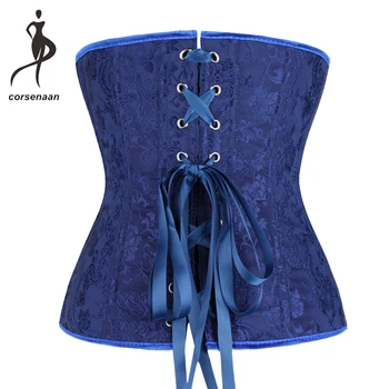 Azul escuro Mulheres Bordado Floral waist cinchers Shaper Laço de Renda Superior Underbust Espartilho Tamanho S-2XL 28334#