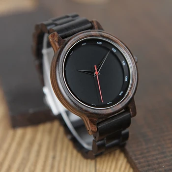 BOBO PÁSSARO V-P10 Relógios de Homens de Preto Natural de Madeira de Ébano Quartzo Moda relógio de Pulso com Vermelho de Segunda Mão