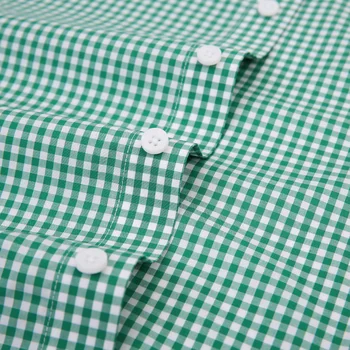 Os homens Verão de Manga Curta Xadrez Xadrez Bolso da Camisa Design sem Rugas Casual Padrão-ajuste de Algodão Camisetas de Algodão