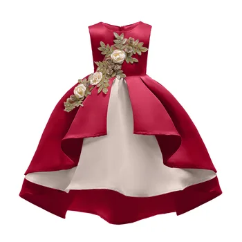 Natal, Ano Novo, Meninas com Vestidos Bordados de Seda Crianças Vestido de Princesa para o Casamento, Festa de Criança Menina Roupa das Crianças