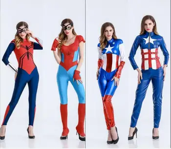 Adultos Aranha Menina Bodysuit das Mulheres em Traje de Super-Herói Trajes de Halloween de manga comprida Macacão Aranha Capitão América Fantasias