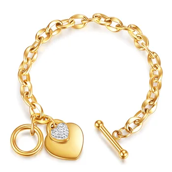 Moda Encanto Do Amor Do Coração Pulseiras Para Mulheres De Ouro, Cor De Prata De Aço Inoxidável Do Bracelete Chain&Pulseira Jóias 1201