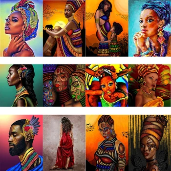 AMTMBS Mulheres Africanas DIY de Pintar Por Números Sobre Tela DIY de Artesanato para Adultos Colorindo Por Número de Tinta Acrílica Garota Africana