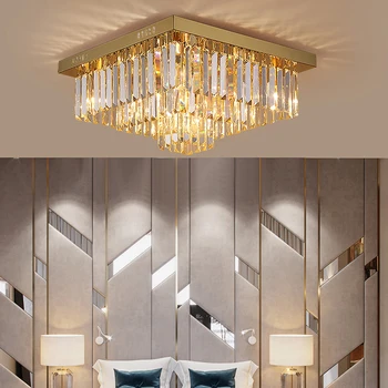 Ouro modernas lustre de cristal no teto quarto, sala de estar ouro cristal da lâmpada de decoração de casa de praça conduziu dispositivos elétricos claros