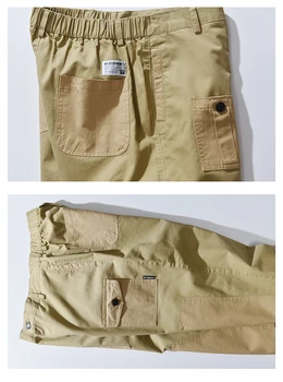 Funcional de Multi-bolso Carga Mens Calças de Cintura Elástica Casual Calças dos Homens de Lona Solta Reta Patch bolso da Calça