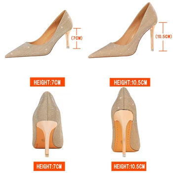 BIGTREE Sapatos de Pano de Lantejoulas Mulher Bombas Tira o Salto Alto de Mulheres de salto alto Sexy Mulheres Saltos de Sapatos de Senhoras de Moda de Calçado 2021