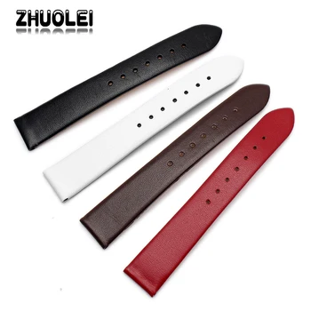 Ultra-fina pulseira de couro Genuíno assistir a correia de pulso banda 10mm 12mm 14mm 16mm 18mm 20mm feminino vermelho branco preto