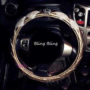 Luxo Coroa de Diamante de Couro de Carro Volante Cobre com cristais de Bling Bling Strass para as Meninas do Interior do Carro Acessórios