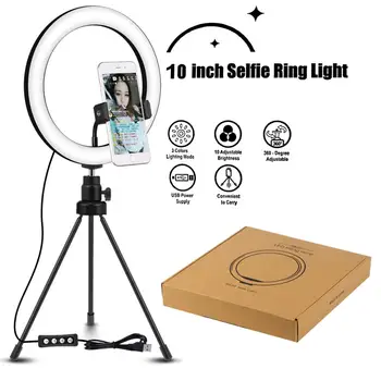 Dimmable LED Selfie Anel de Luz com Tripé USB Selfie Anel de Luz da Lâmpada Grande Fotografia Ringlight com Suporte para Telefone Celular Studio