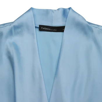 Moda para Mulheres Elegantes OL Blusas de Cetim 2021 Celmia Outono Sexy V-Pescoço Longo da Luva Slik Camisas Casuais Sólido Rua Blusas