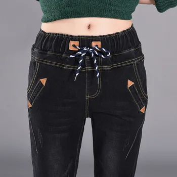 Mulheres Plus Size Jeans Inverno Quente De Lã Senhoras De Calças De Cintura Alta Elástico De Veludo Grosso Soltas, Jeans Mom
