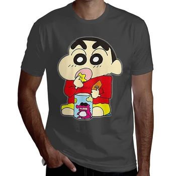 Novidade Camiseta de Crayon Shin-chan Comer os Cookies de T-Shirts para os Homens de Preto